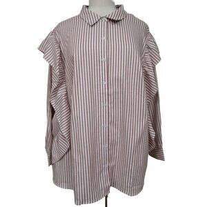 DR2 Daniel Rainn Dk Rose Pinstripe Ruffled Long Sleeve Button Up Shirt 2X NEW